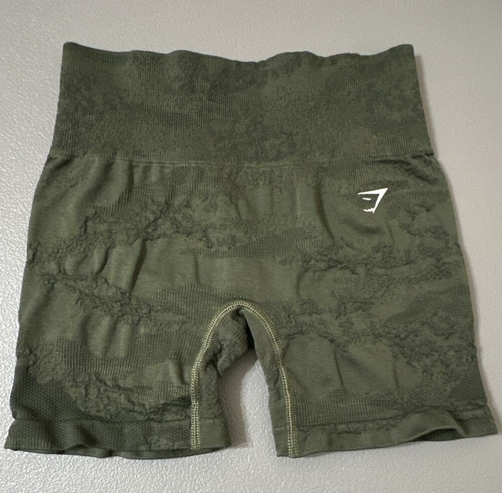 Gymshark Women’s Green Marbled Seamless Biker Shorts Stretch 3 in Inseam S